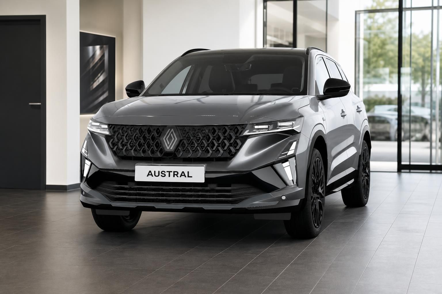 Renault Austral grau in der Fahrzeugausstellung von vorne