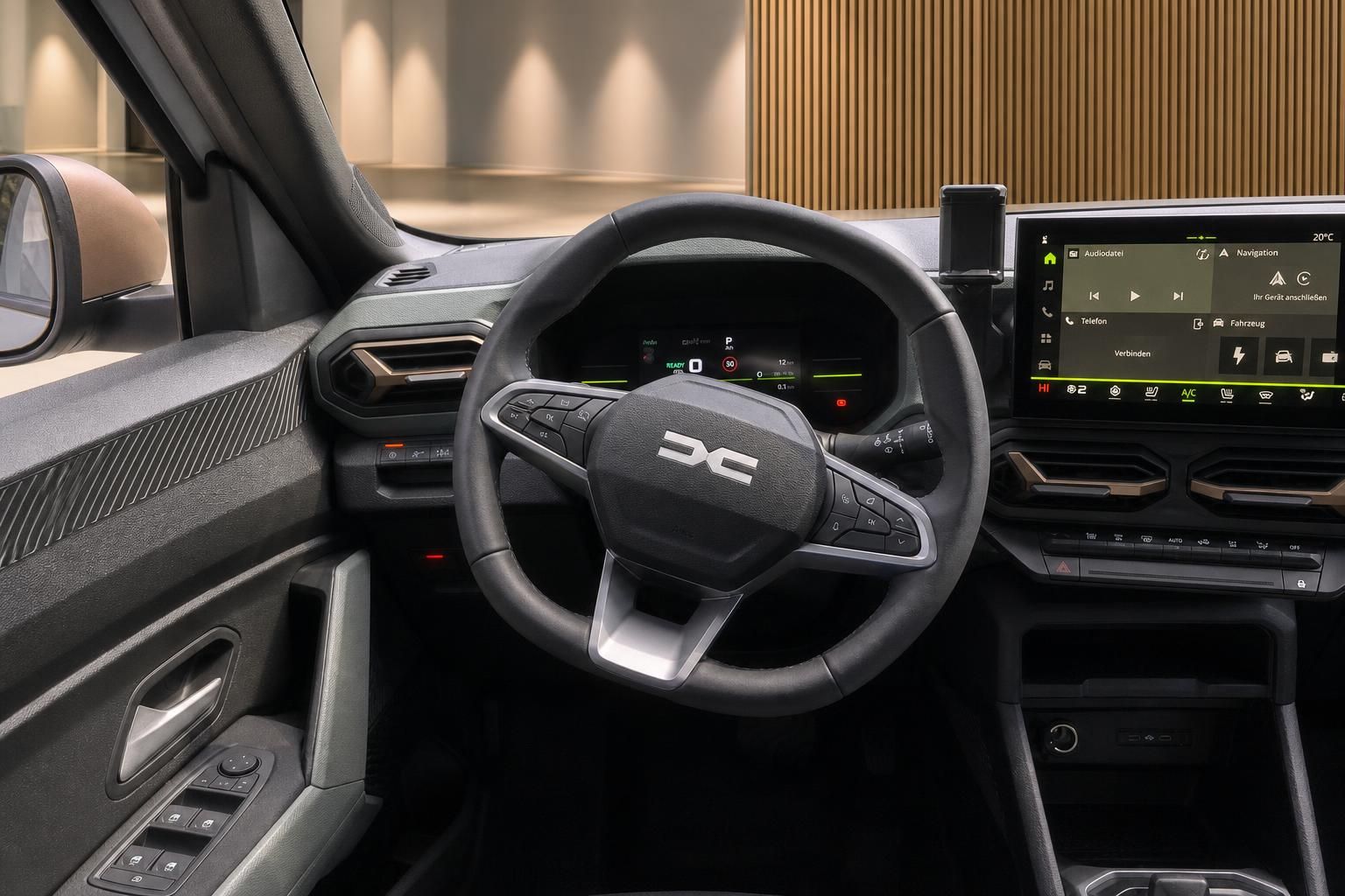 Dacia Cockpit mit Lenkrad und Multimedia-Display im Innenraum