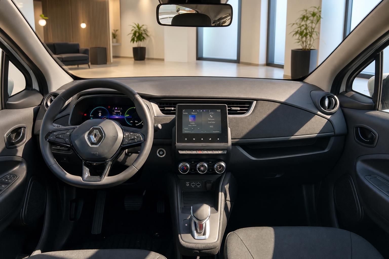 Renault ZOE Armaturenbrett mit Touchscreen und digitalem Cockpit Innenraum