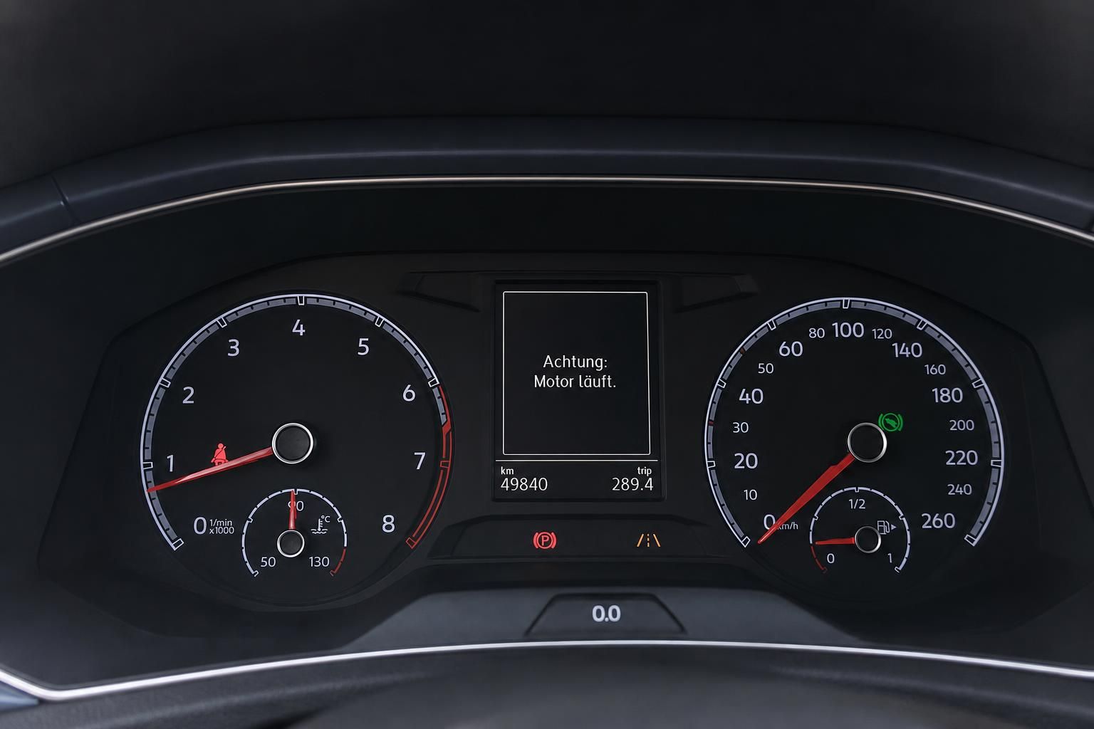 Volkswagen Armaturenbrett mit Tacho und Drehzahlmesser, Kilometerstand 49840 km