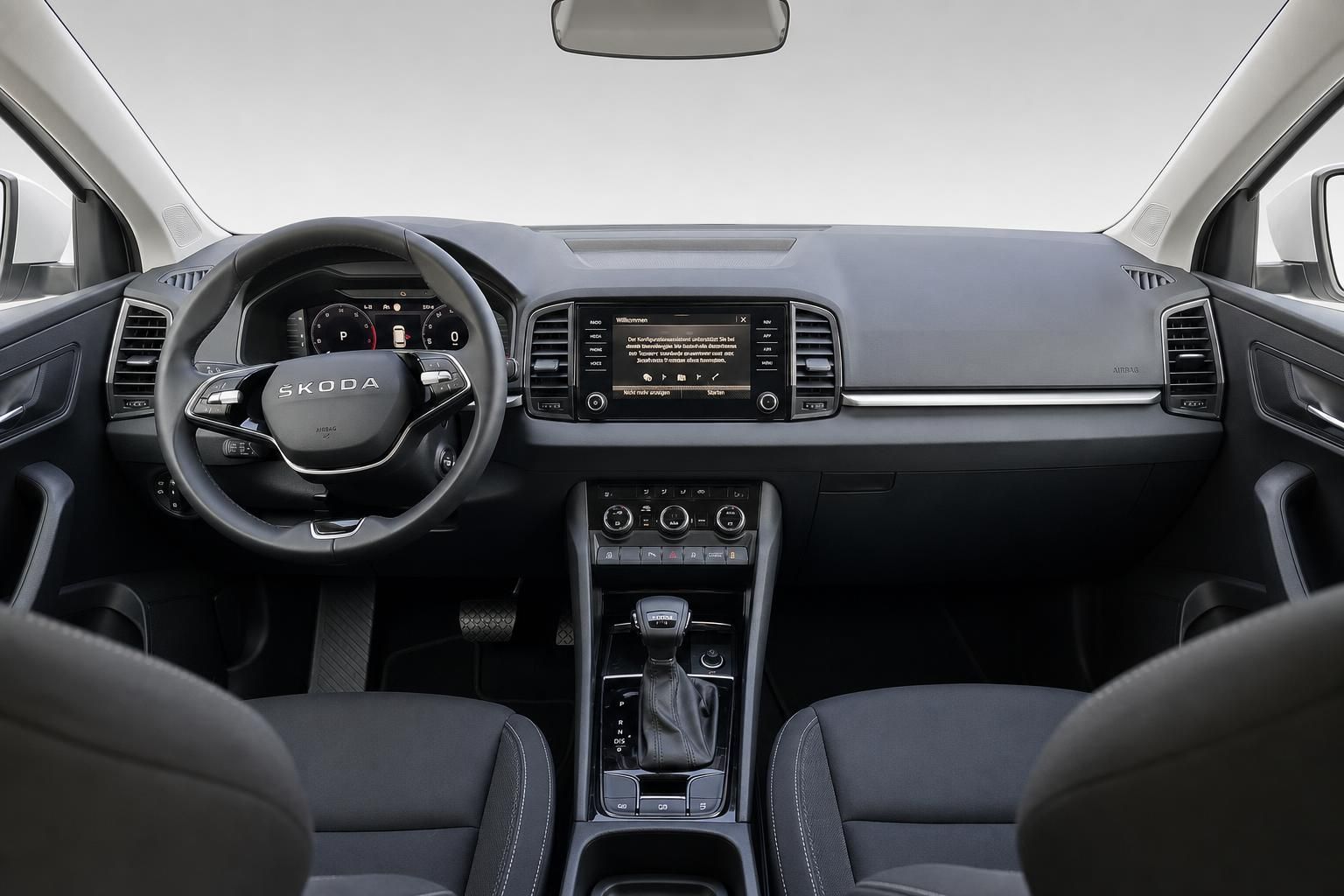 Skoda Cockpit mit Lenkrad Schaltung und Touchscreen Display Innenraum