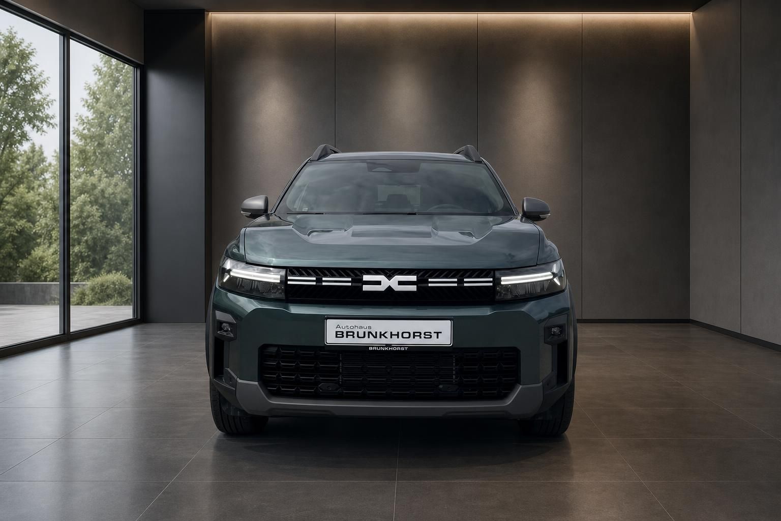 Dacia Bigster SUV Frontansicht in grau im Autohaus Brunkhorst Showroom