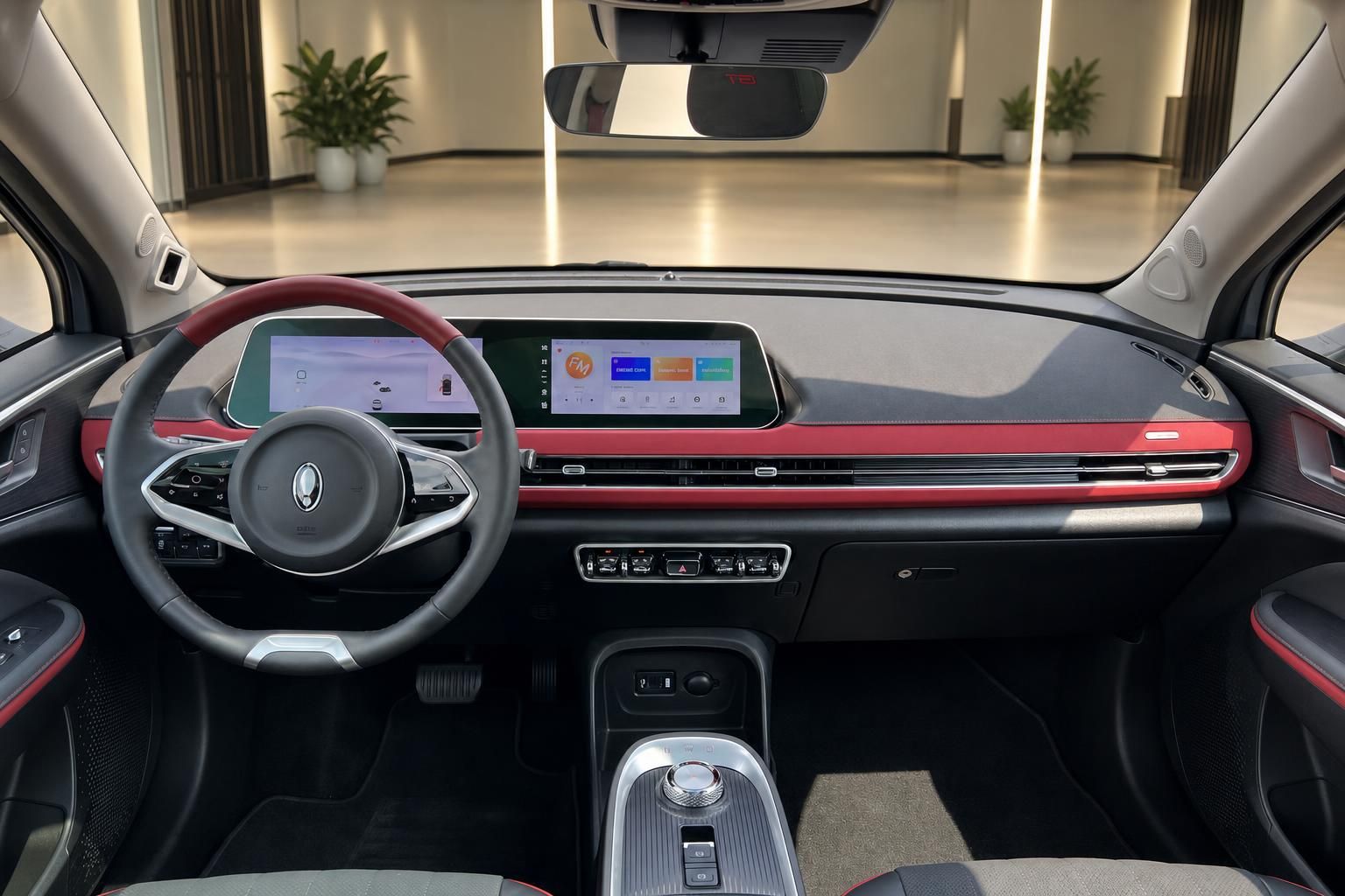 ORA Innenraum Cockpit mit Lenkrad und Digitaldisplay in Rot