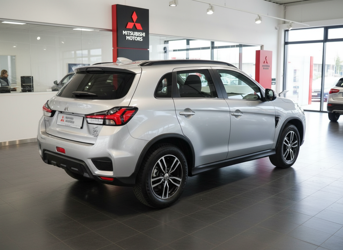 Mitsubishi ASX silber Heckansicht im Autohaus Showroom