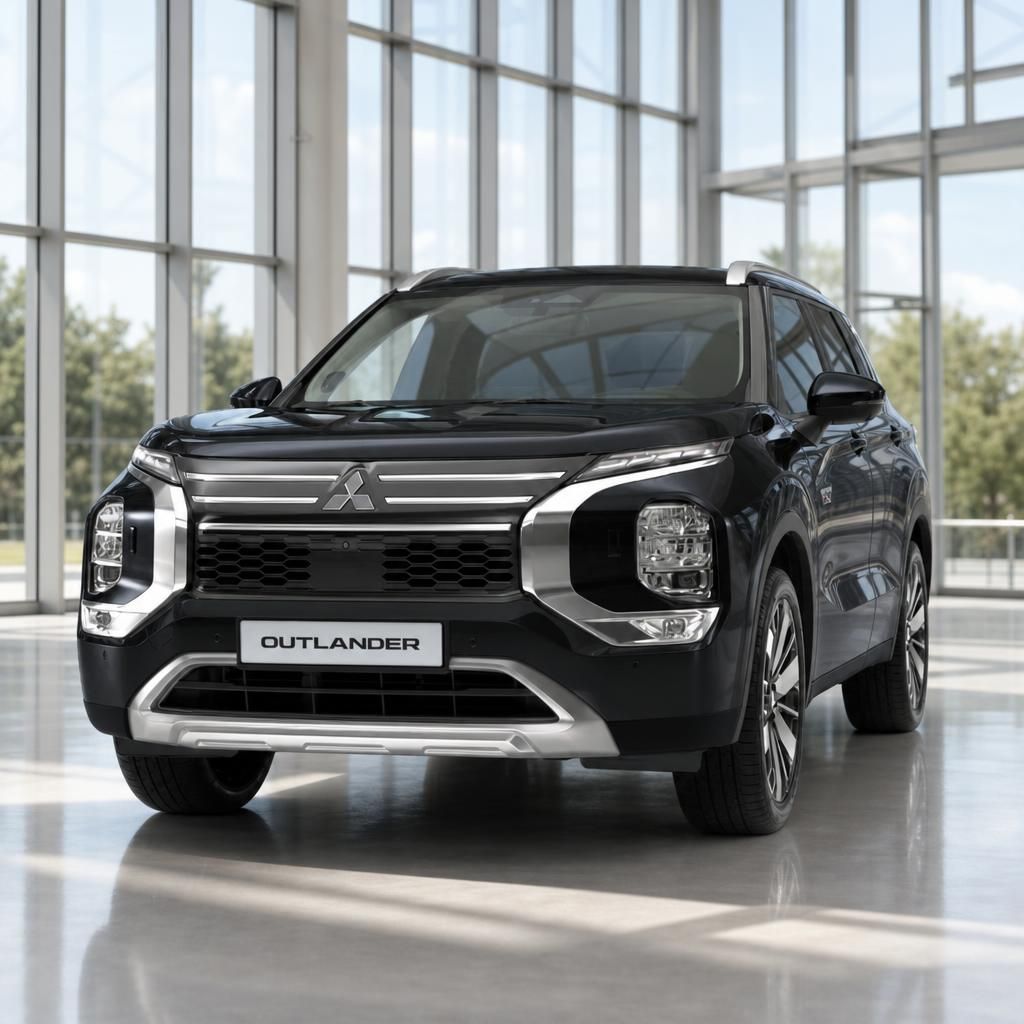 Mitsubishi Outlander schwarz Frontdetail mit Kuehlergrill im Showroom