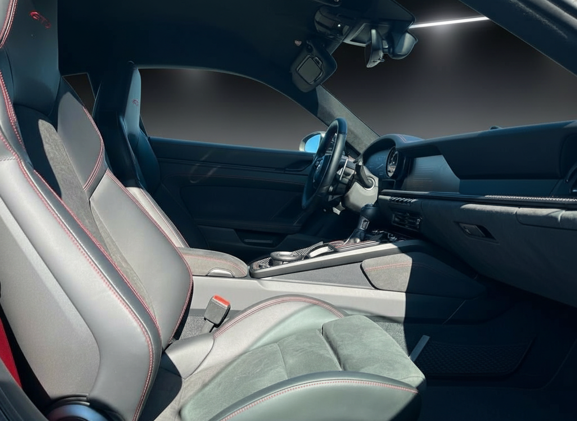 Porsche 911 GTS Innenraum mit Alcantara-Sportsitzen und roter Kontrastnaht