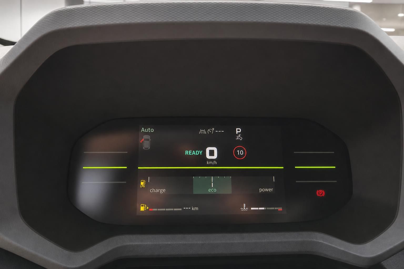 Digitales Kombiinstrument mit Tacho, Eco-Modus-Anzeige und Fahrzeugstatus-Display