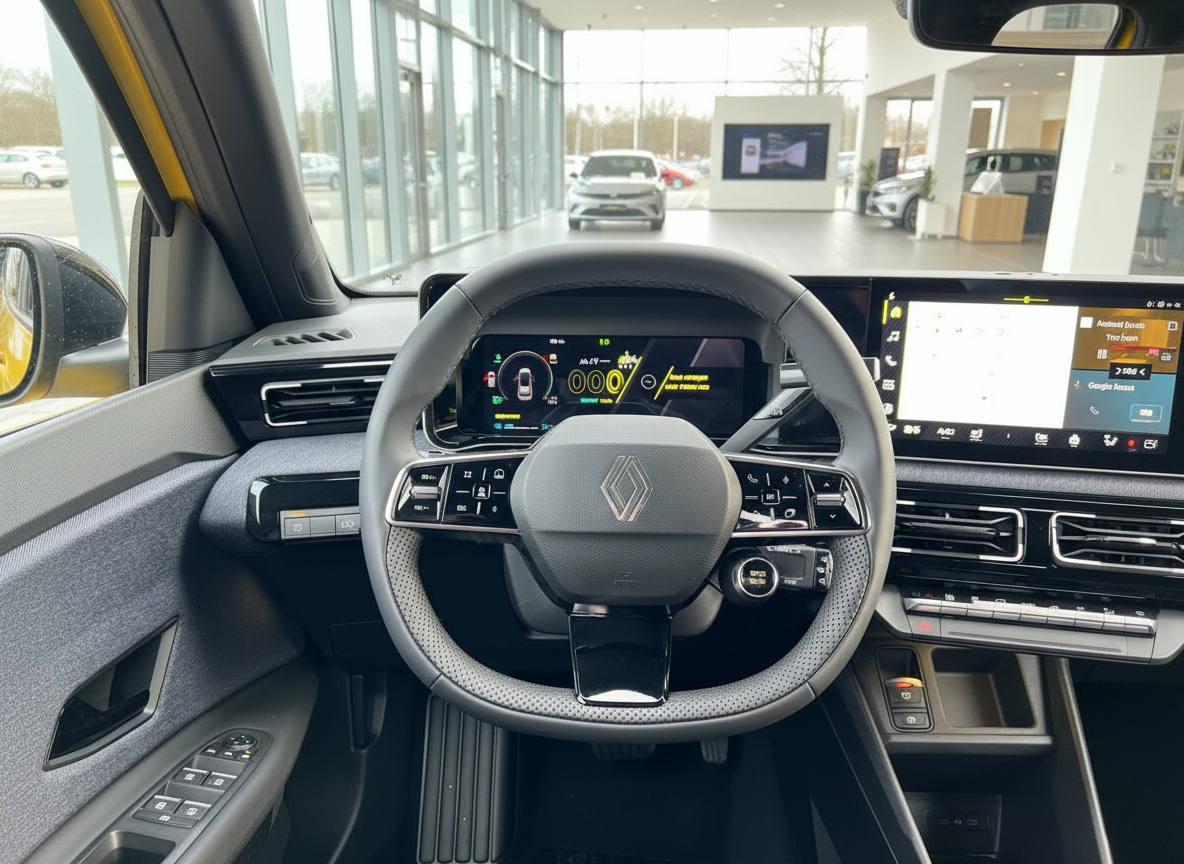 Renault Innenraum Cockpit mit digitalem Tacho und Infotainment-Display im Autohaus
