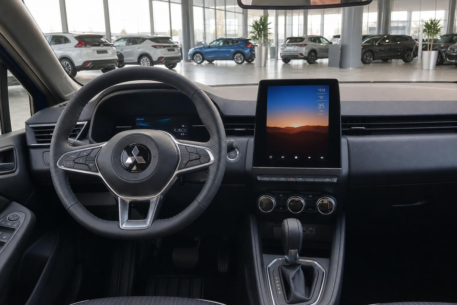 Mitsubishi Armaturenbrett mit Touchscreen und Lenkrad - modernes Fahrzeug-Cockpit