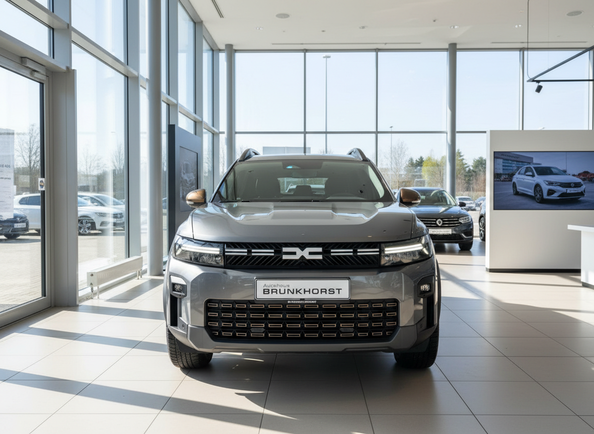 Dacia Duster SUV in Grau Frontansicht im Autohaus Brunkhorst Showroom
