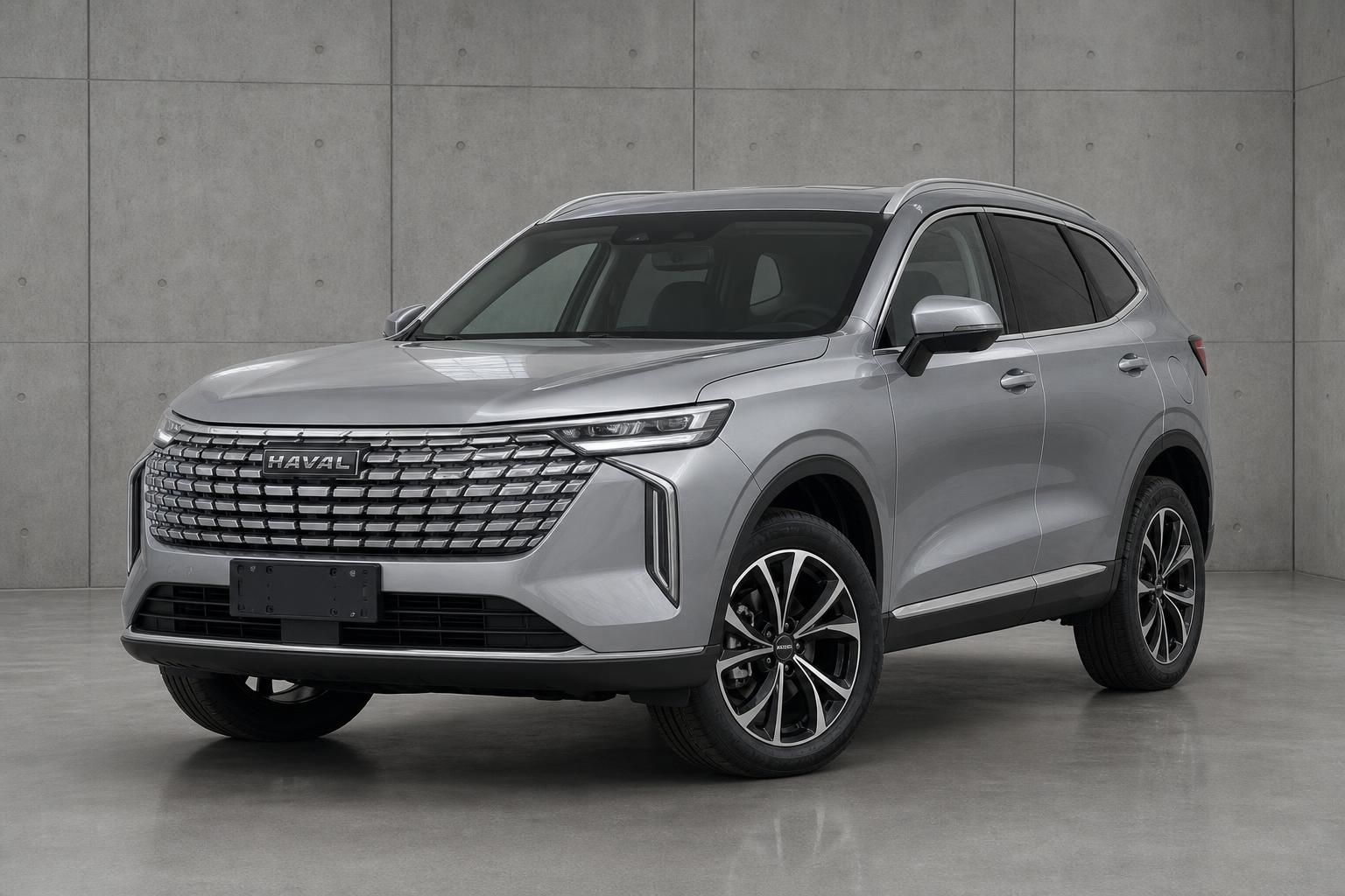 Haval SUV in Silber Frontansicht in moderner Studioumgebung