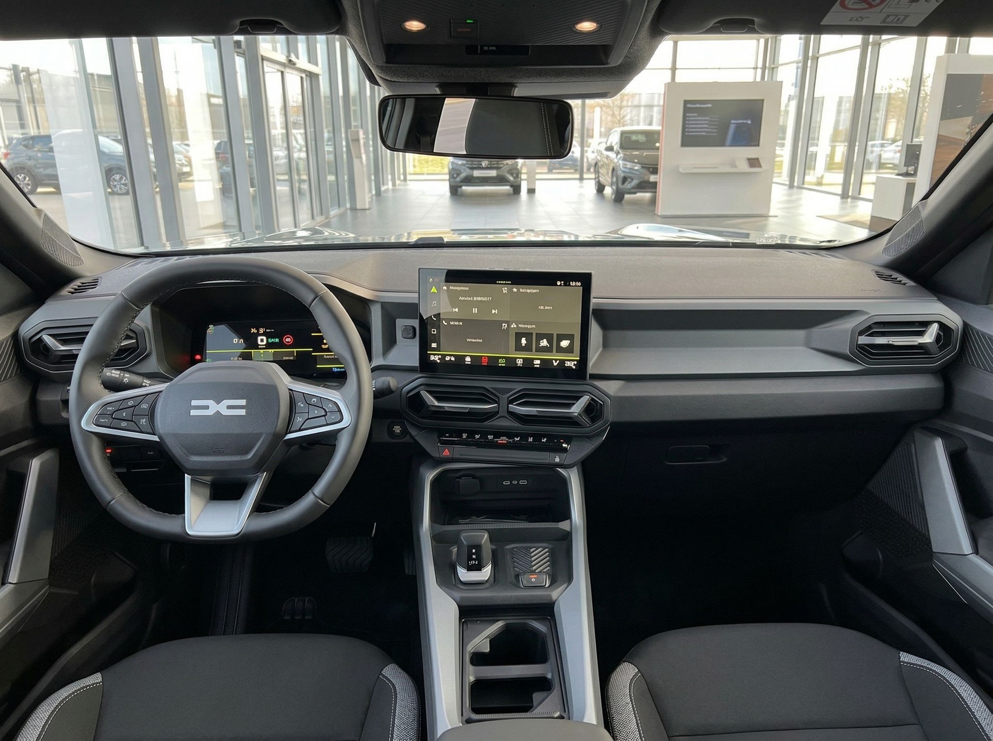 Modernes Fahrzeug-Cockpit mit digitalem Display und Lenkrad - Innenraum-Ansicht