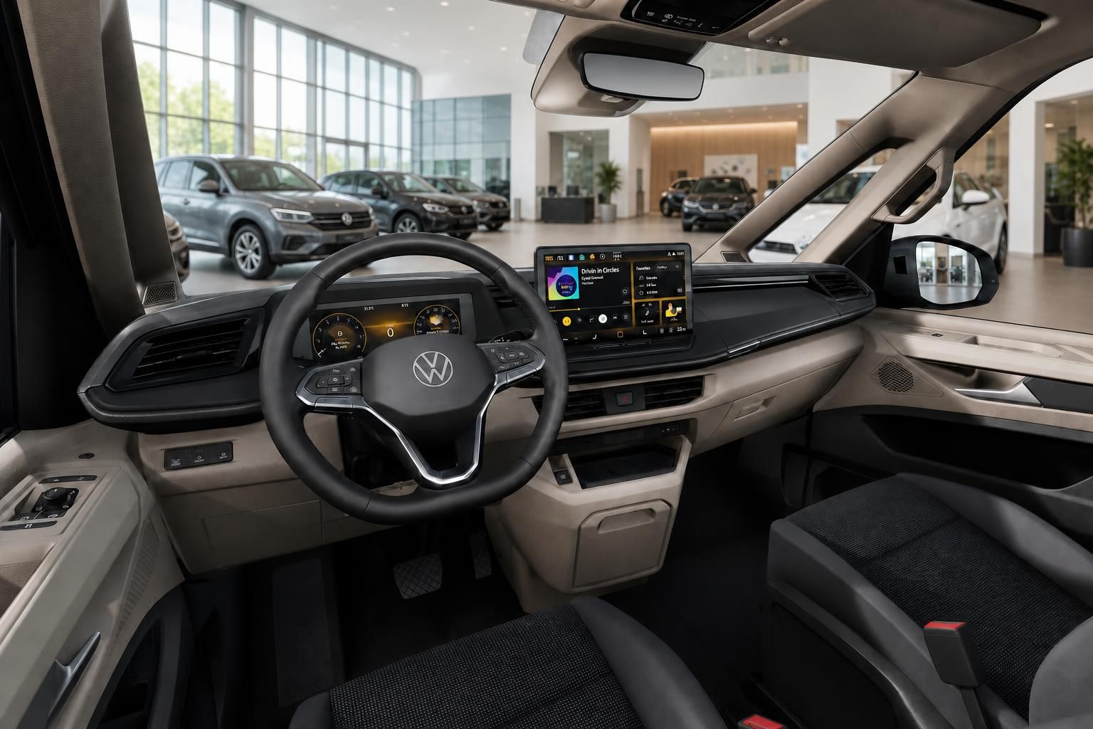VW Multivan Cockpit Ansicht Lenkrad und Infotainment im Detail