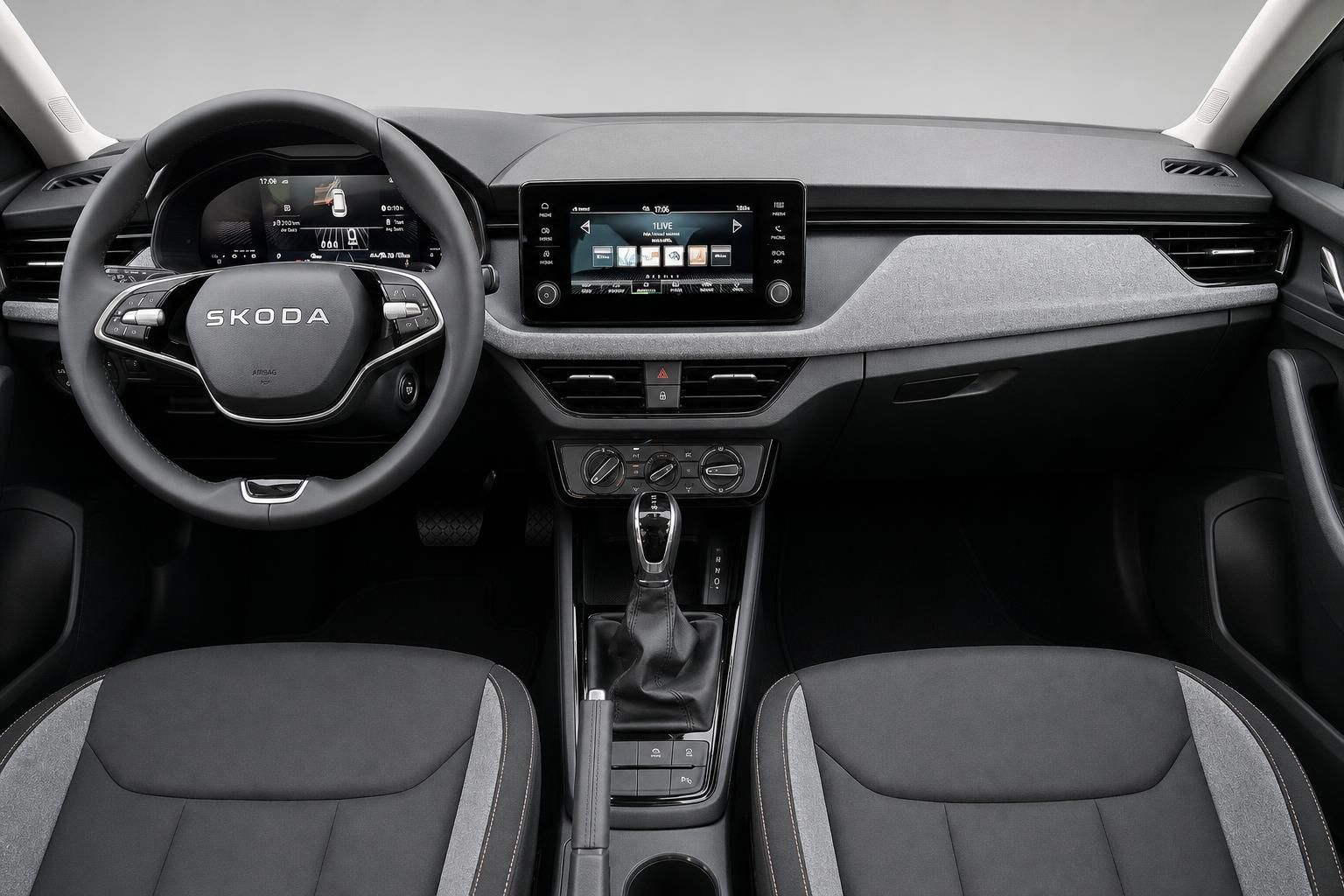 Skoda Cockpit mit Lenkrad, Display und Sitzen im Überblick