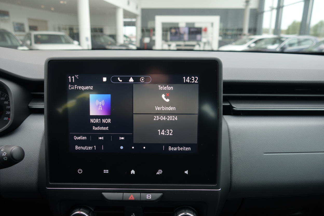 Renault Dacia Infotainment-System Innenraum Touchscreen mit Radio NDR1 und Telefonmenü