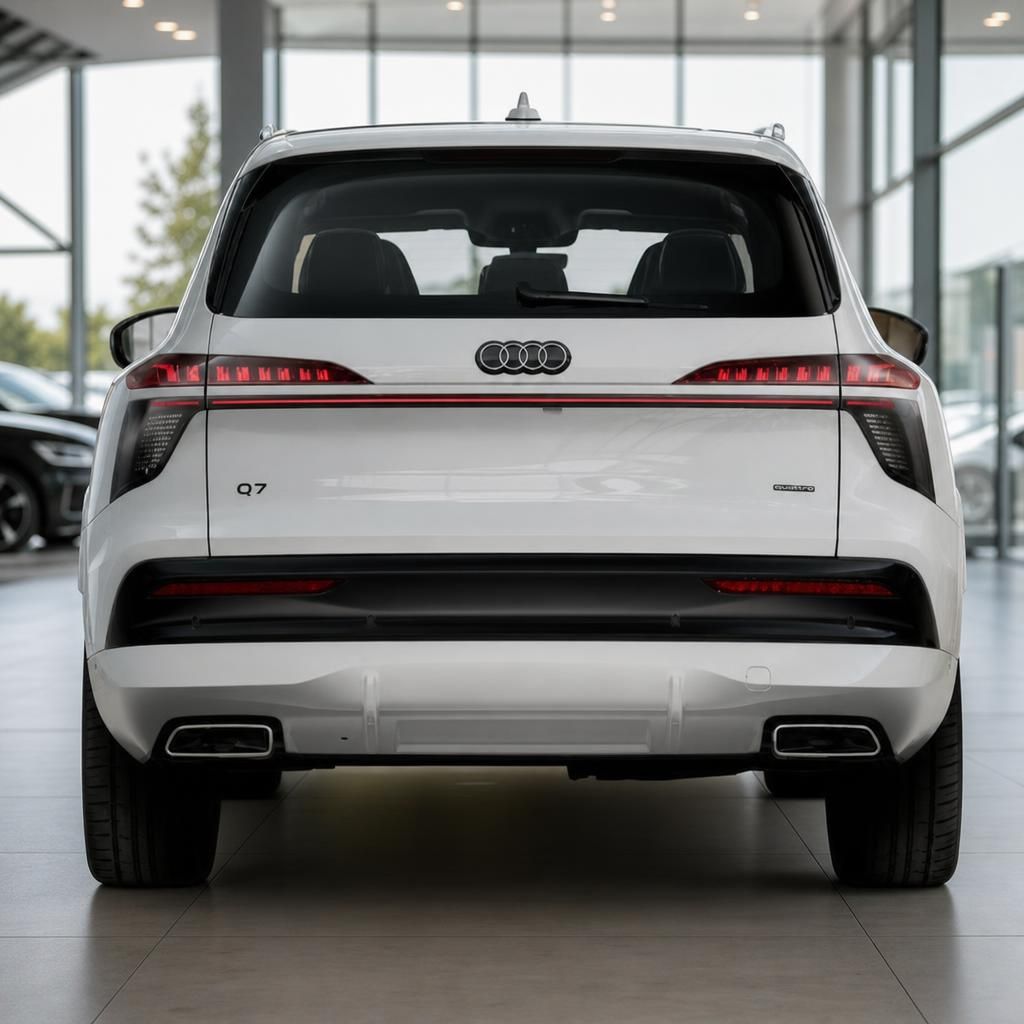 Audi Q7 quattro in weiß, Heckansicht im Autohaus
