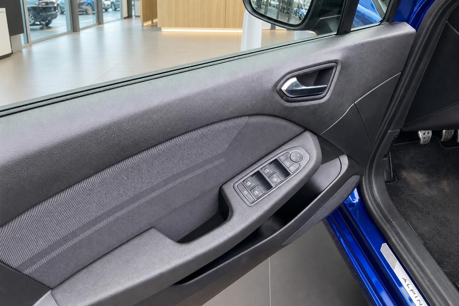 Türverkleidung mit Fensterhebern und Alpine-Einstiegsleiste im Detail