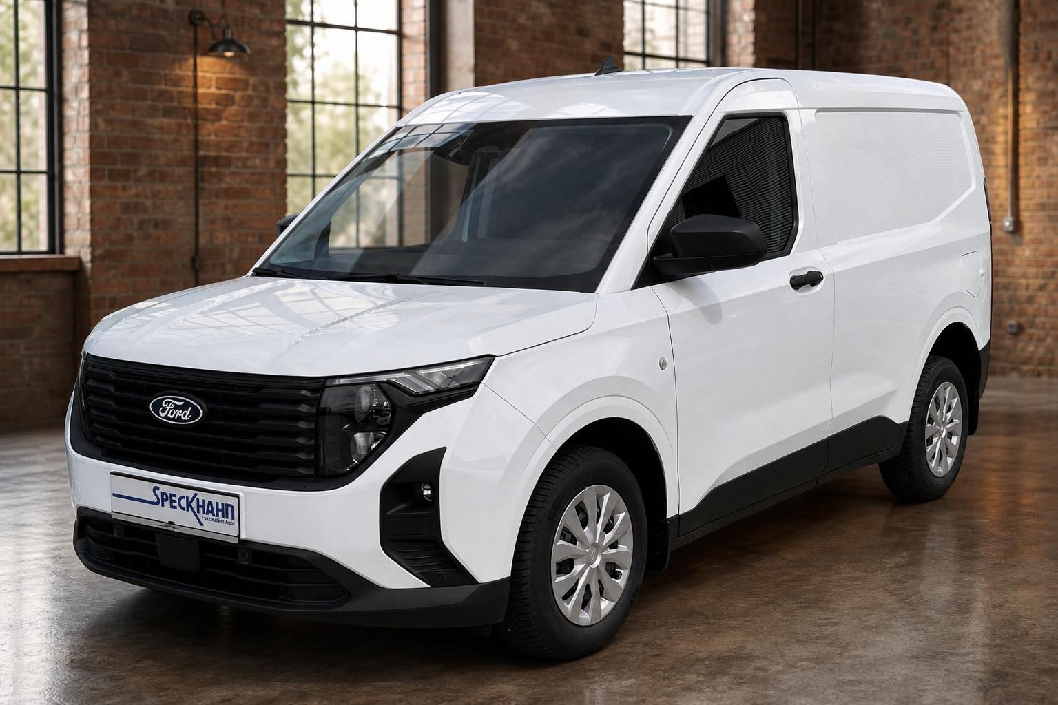 Ford Transit Courier weiß, Frontansicht schräg mit Kühlergrill