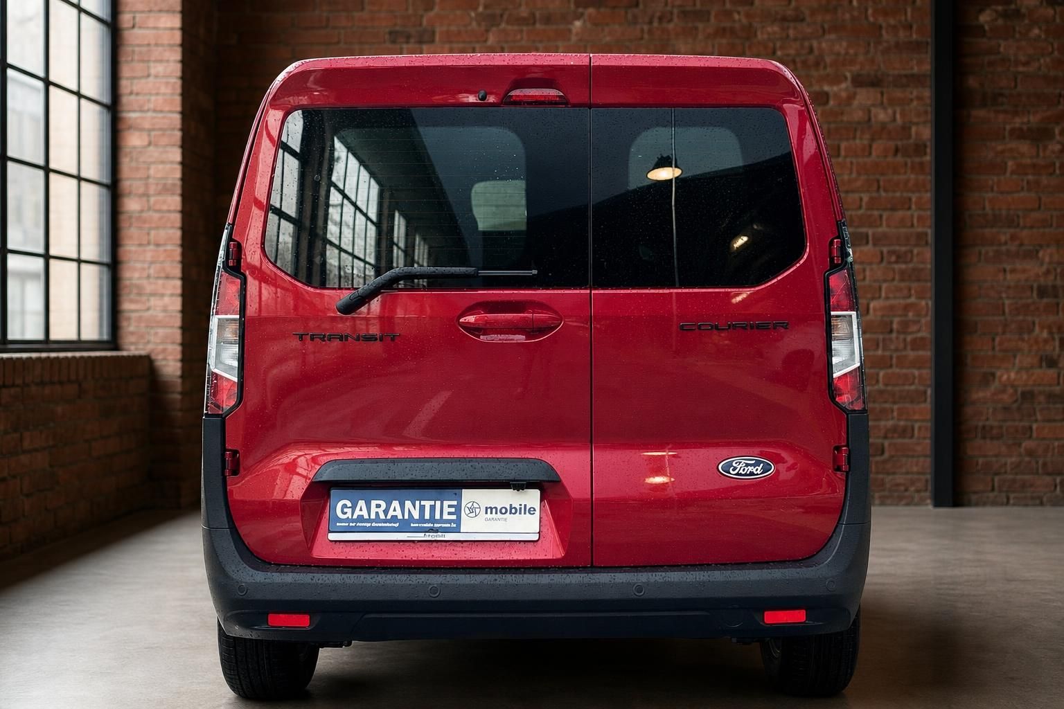 Ford Transit Courier rot, Heckansicht frontal, Kastenwagen Rueckleuchten
