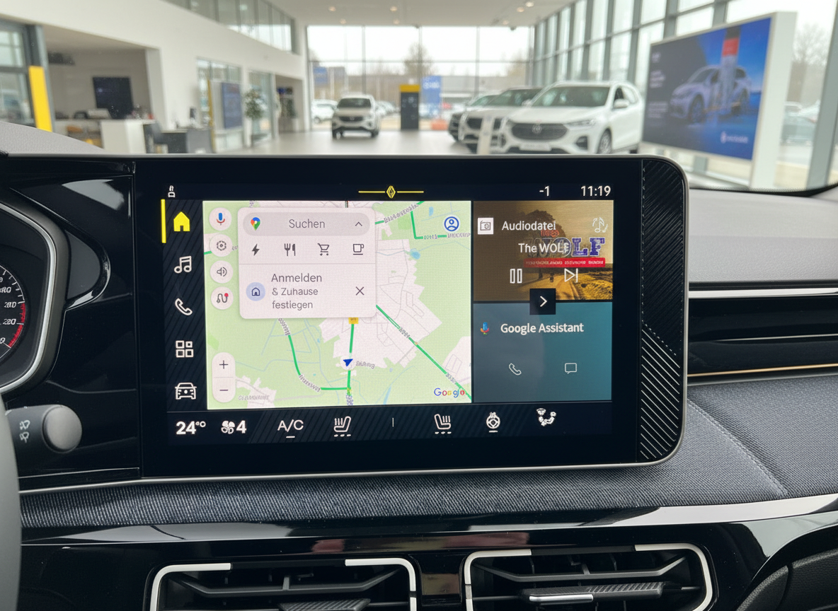 Infotainment-Display mit Android Auto Navigation und Google Assistant im Renault Fahrzeug