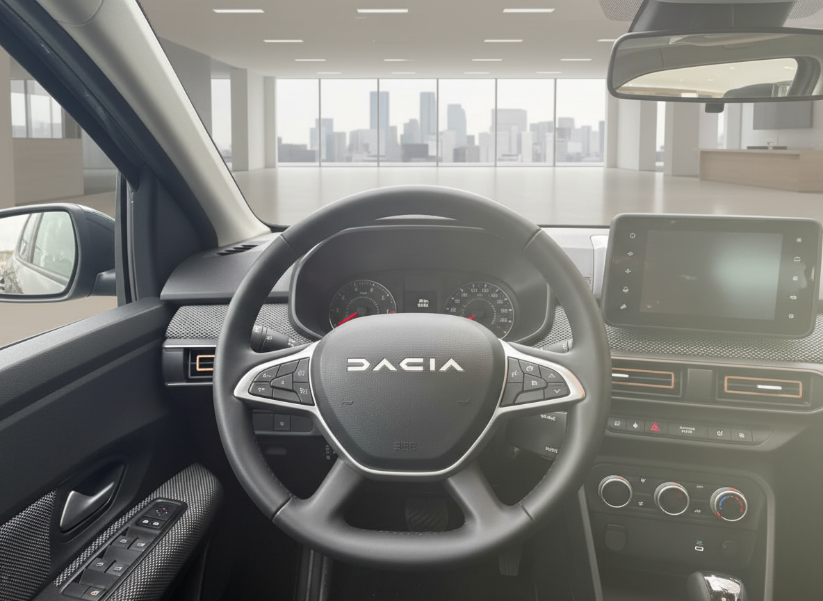 Dacia Innenraum mit Lenkrad und Cockpit im Autohaus