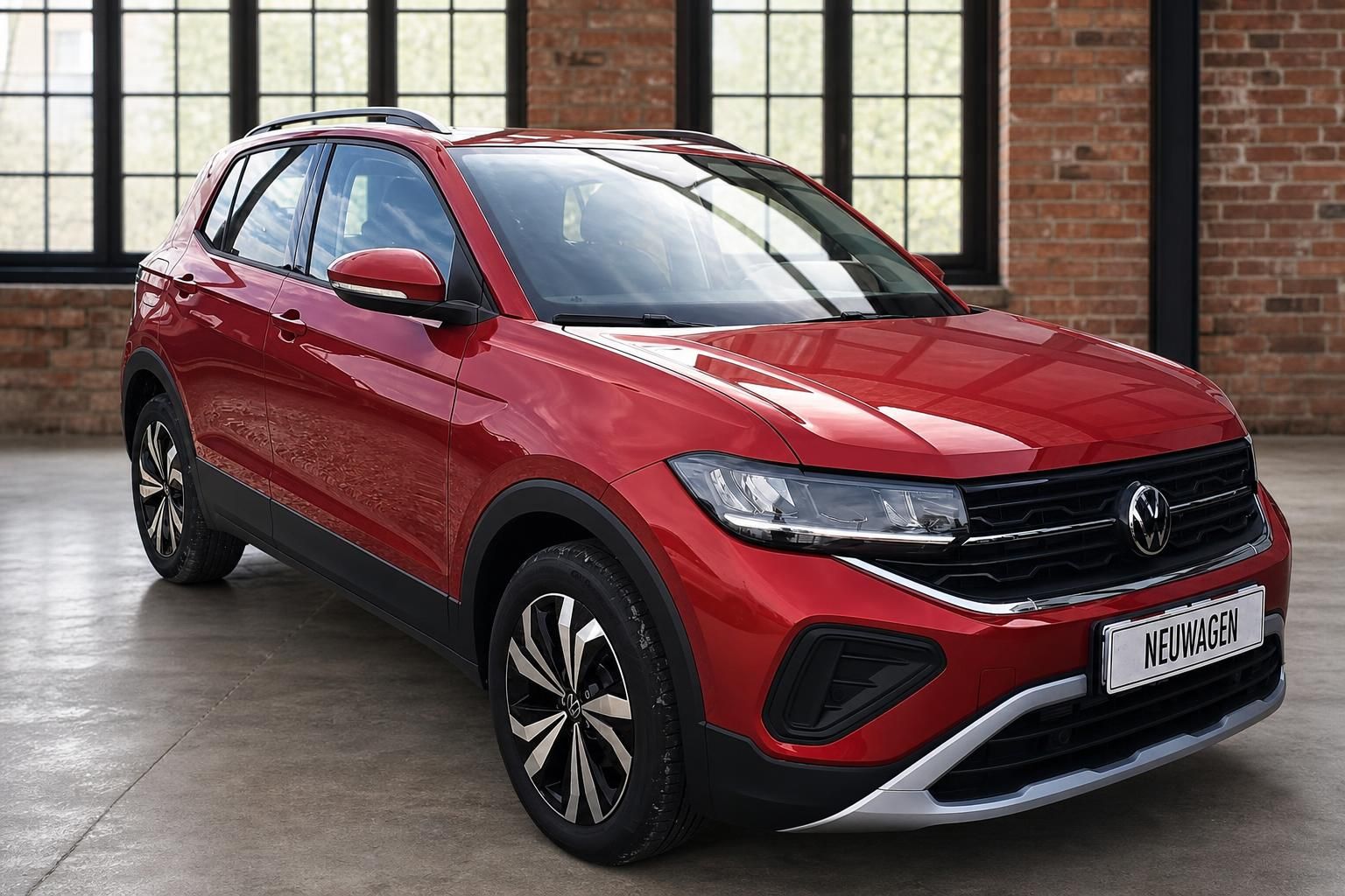VW T-Cross rot Neuwagen Schrägansicht vorne links – kompakter SUV mit Leichtmetallfelgen