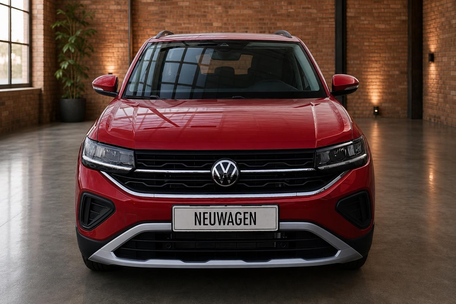 VW T-Cross rot Neuwagen Frontansicht – SUV mit VW-Logo und markanter Chromleiste