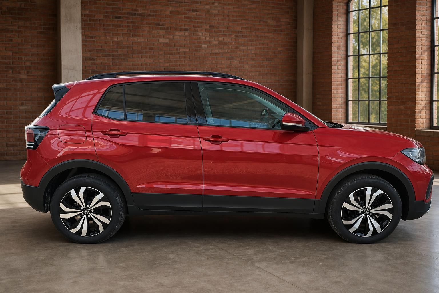 VW T-Cross rot Seitenansicht – Neuwagen mit Zweifarblackierung und großen Leichtmetallfelgen