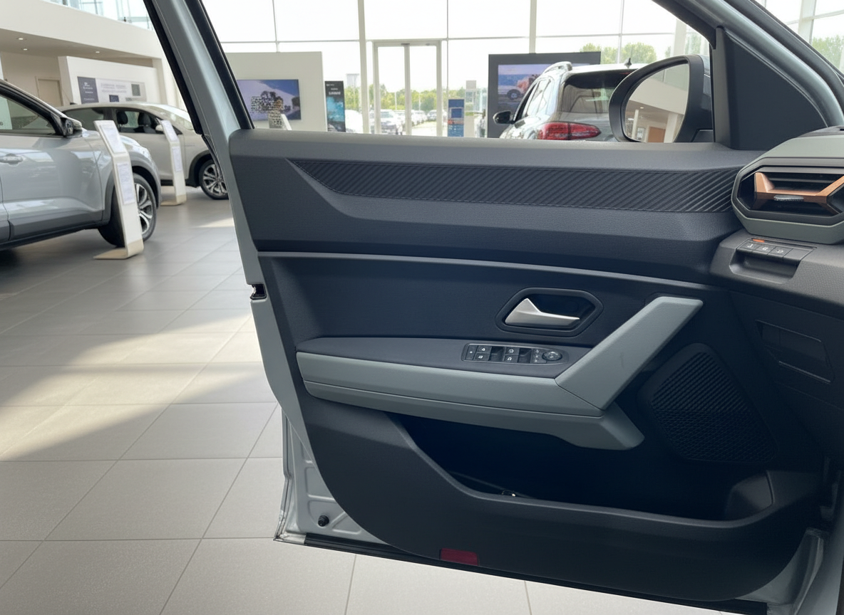 Fahrzeuginnenraum Türverkleidung mit Fensterheber und Lautsprecher im Autohaus