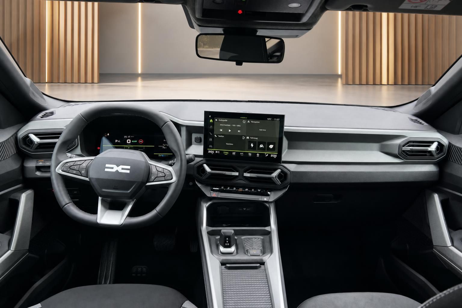 Fahrzeugcockpit mit digitalem Armaturenbrett, Touchscreen und modernem Innendesign