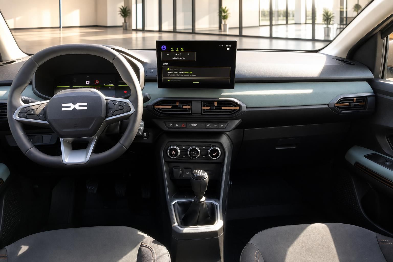 Modernes Cockpit mit digitalem Display und Infotainment-System im Dacia Fahrzeug