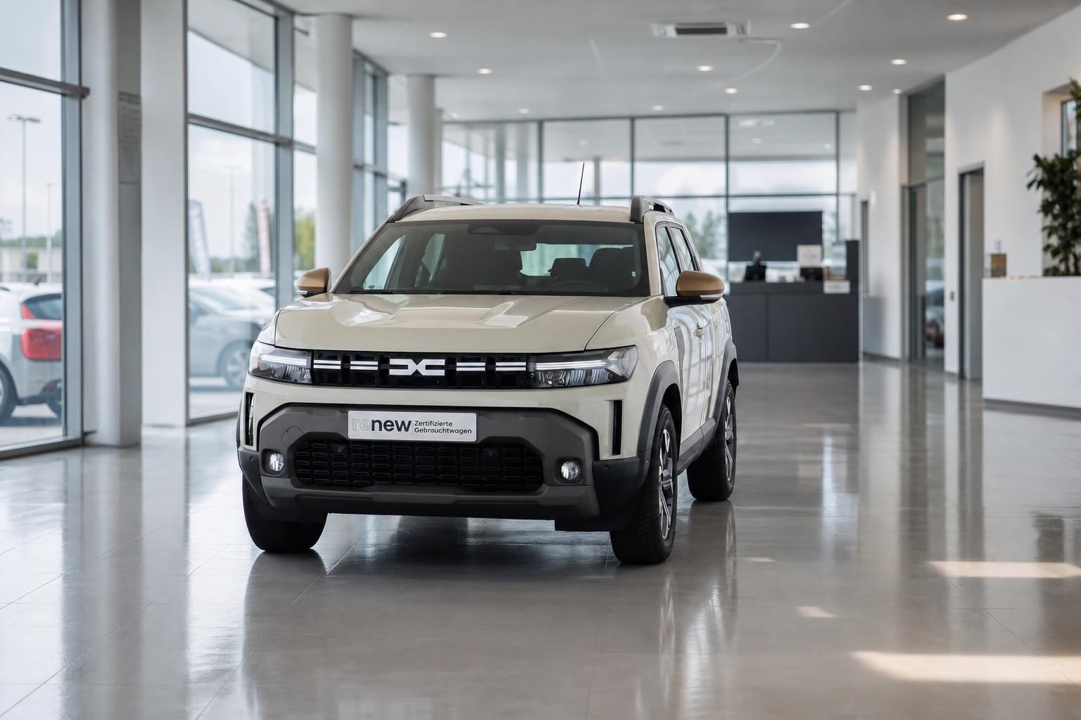 Dacia Duster in Beige als zertifizierter Gebrauchtwagen im Autohaus Showroom