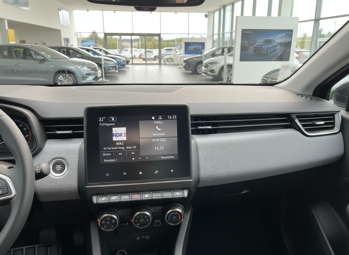 Dacia Sandero Innenraum mit Infotainment-Display NDR 2 Radio im Autohaus