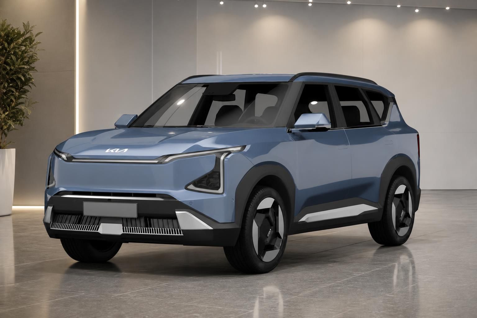 Kia SUV in Blau Frontansicht im Showroom