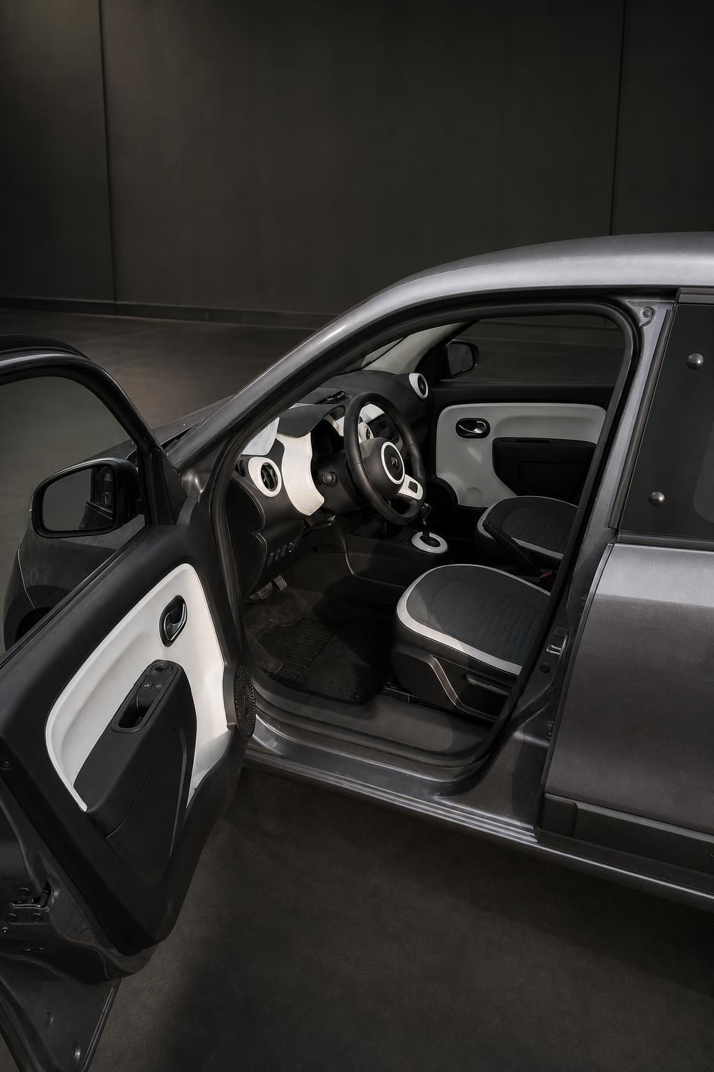 Renault Twingo Innenraum mit geöffneter Fahrertür und Sitzen