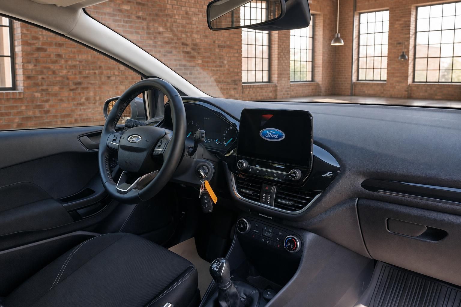 Ford Cockpit mit Lenkrad, Touchscreen und Armaturenbrett Innenraum