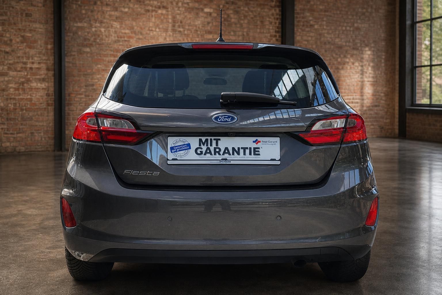 Ford Fiesta grau Heckansicht mit Kennzeichenhalter Mit Garantie