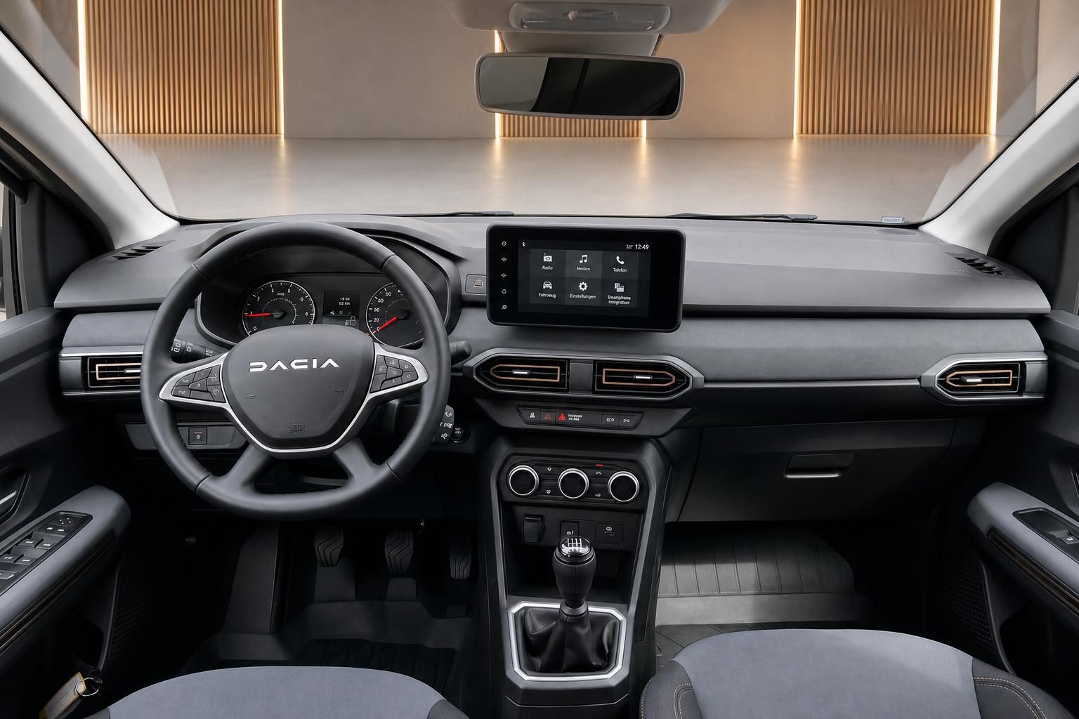 Dacia Jogger Cockpit mit Lenkrad, Instrumententafel und Touchscreen Display
