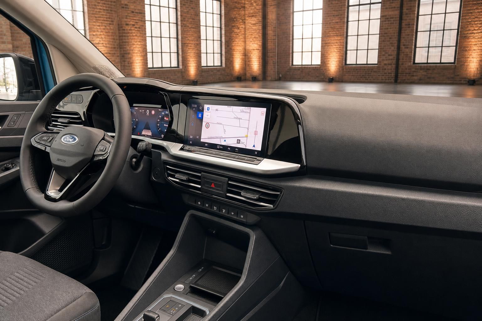 Ford Tourneo Connect Cockpit mit Lenkrad, digitalem Tacho und großem Navigationsdisplay