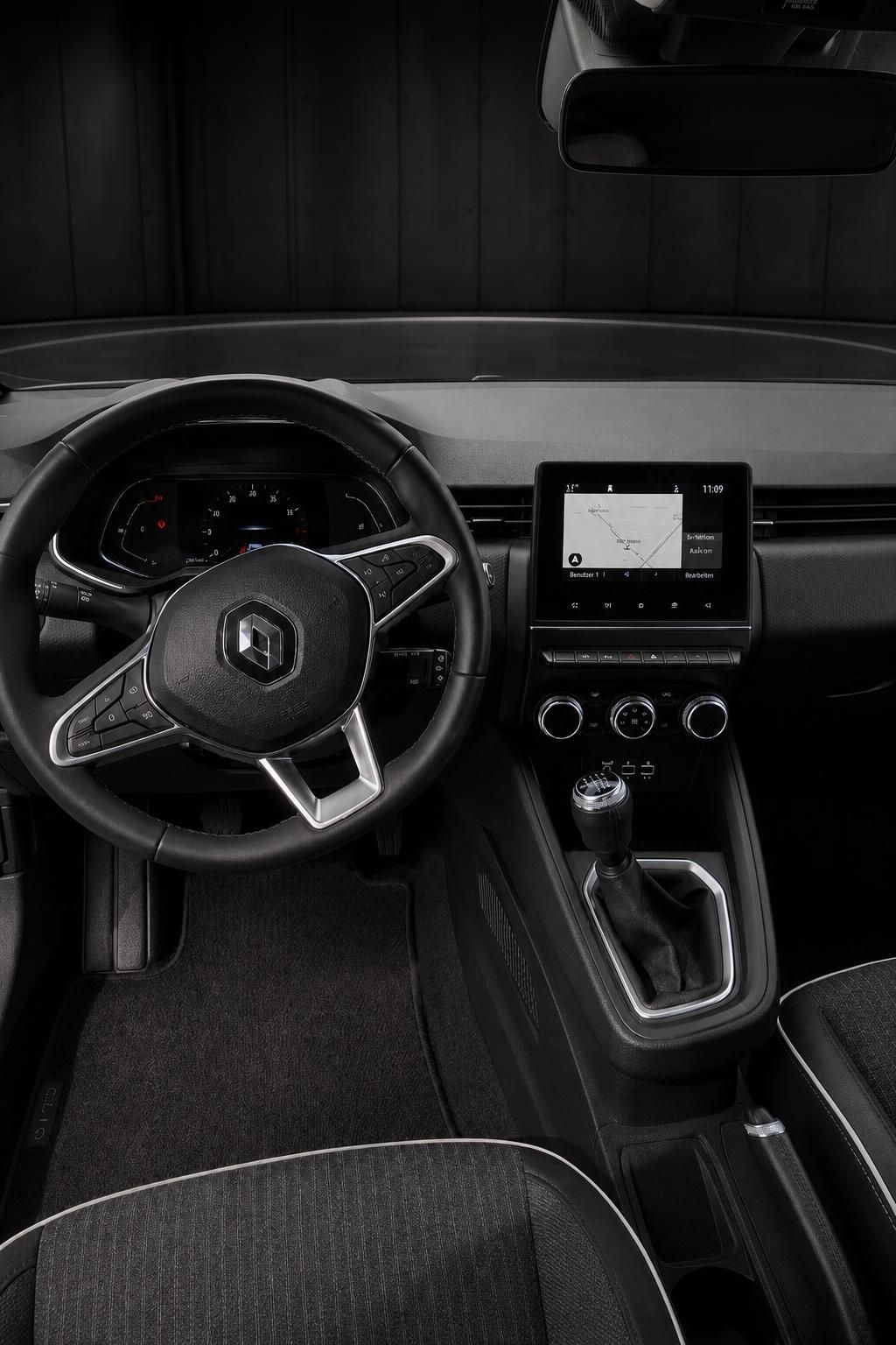 Renault Clio Cockpit mit Lenkrad und Navigationsdisplay