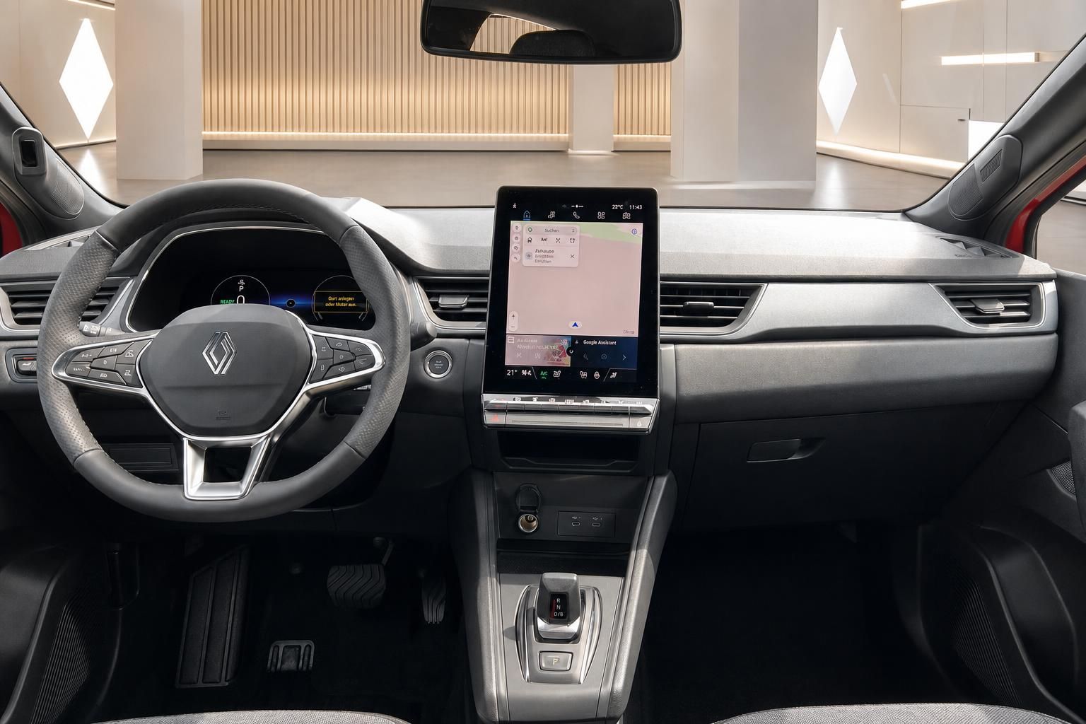 Renault Innenraum Komplettansicht mit Touchscreen und grauer Ausstattung - Cockpit-Übersicht