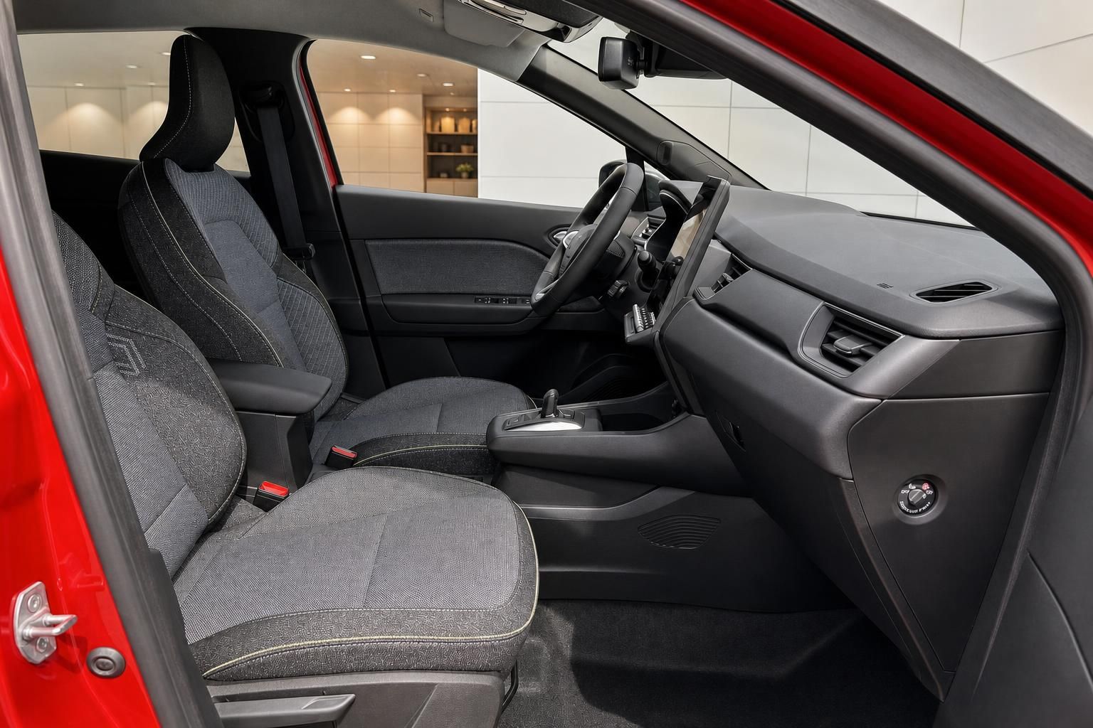Renault Captur E-Tech Innenraum Beifahrerseite grau-schwarze Sitze Armaturenbrett