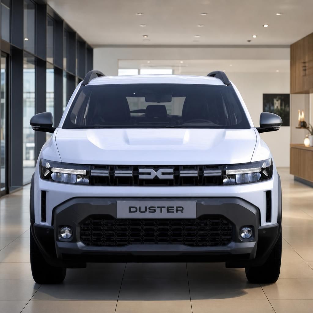 Dacia Duster weiß Frontansicht in Ausstellungsraum