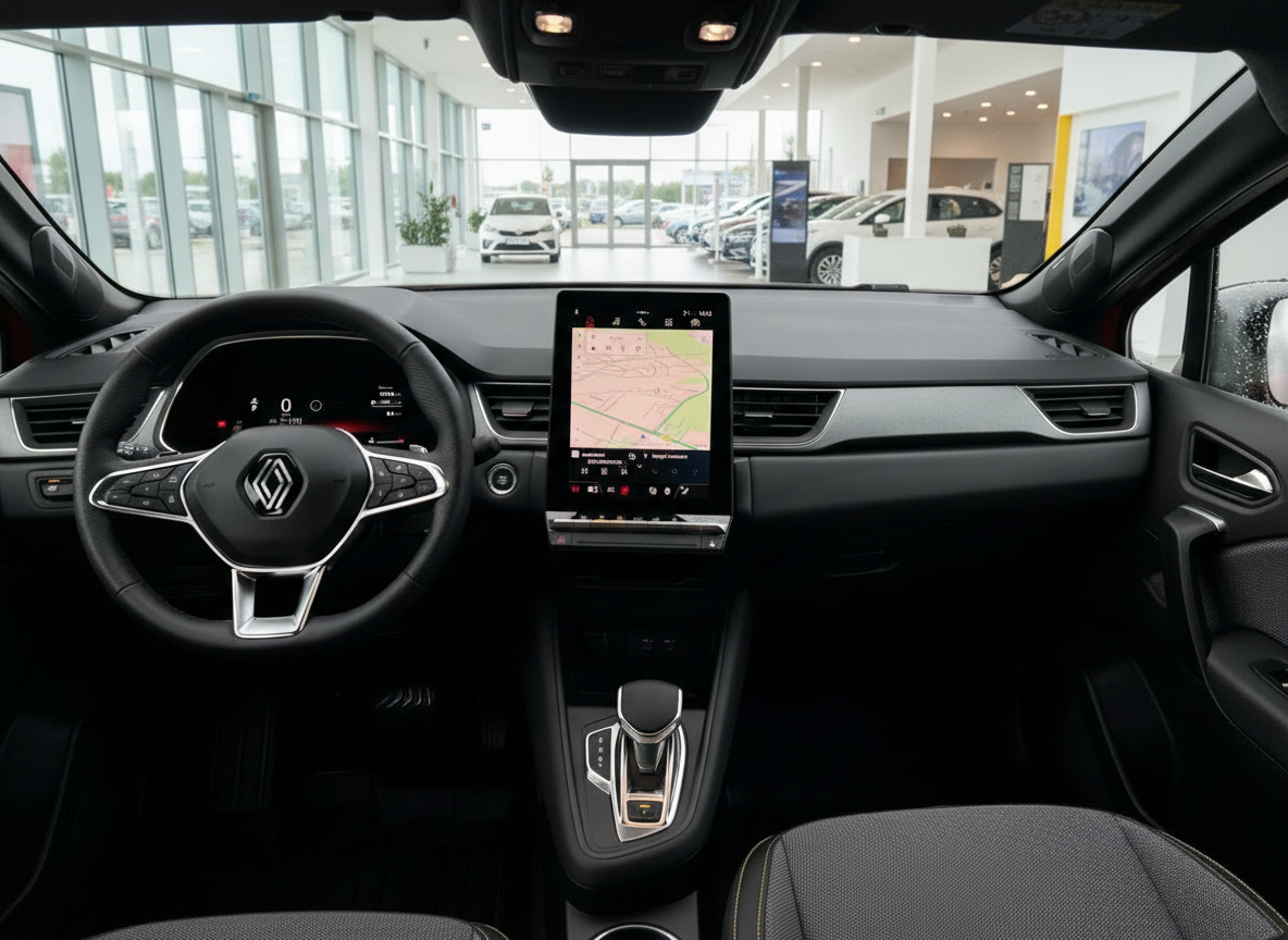 Renault Innenraum mit digitalem Cockpit, Touchscreen-Navigation und Automatikgetriebe
