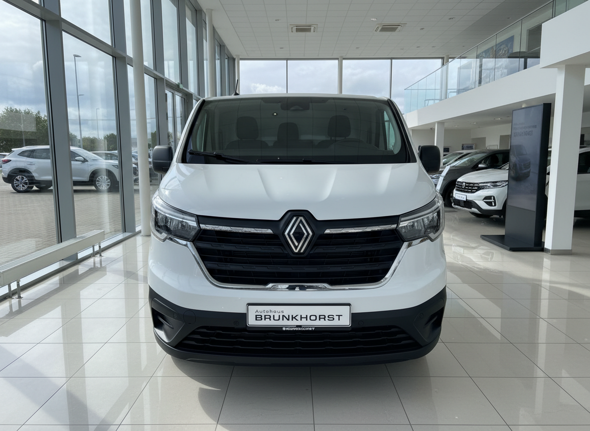 Renault Trafic Kastenwagen weiß Frontansicht im Autohaus Brunkhorst Showroom