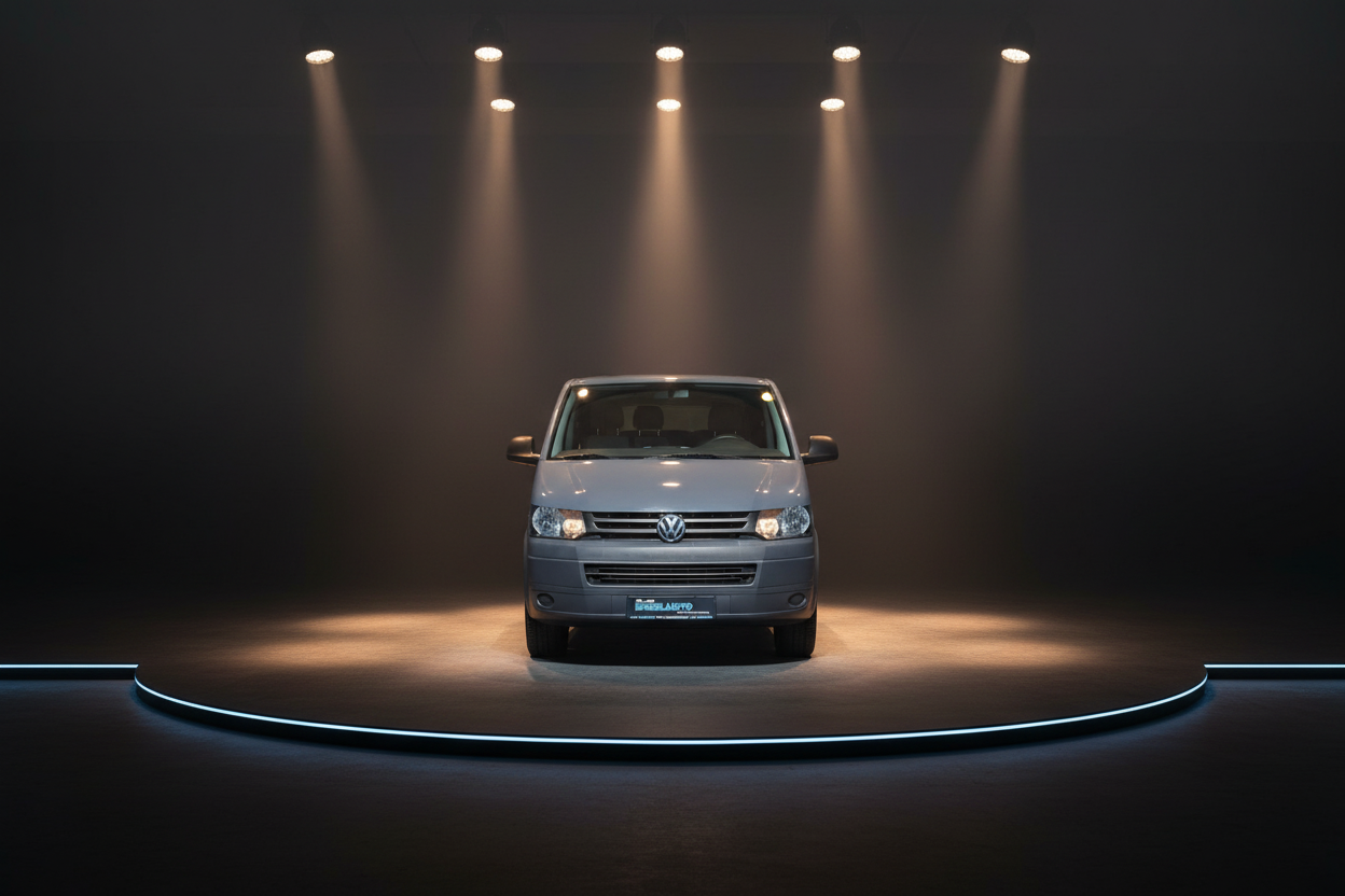 Volkswagen Transporter T5 in Silber Frontansicht im Showroom