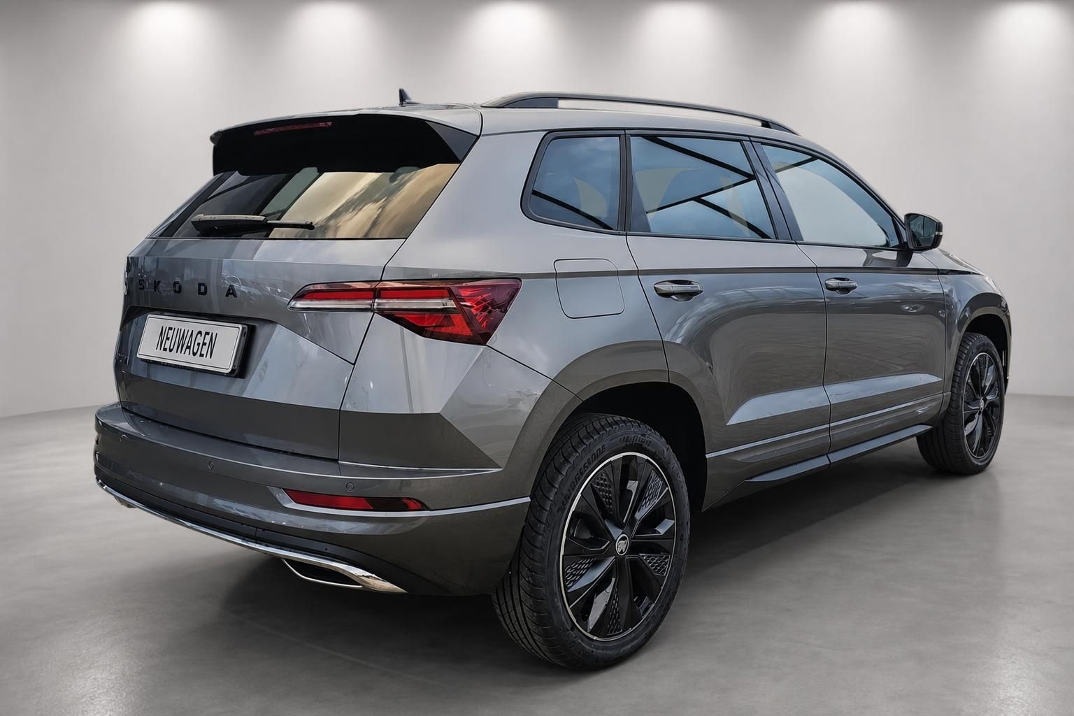Skoda Karoq grau Heckansicht SUV Neuwagen Studio