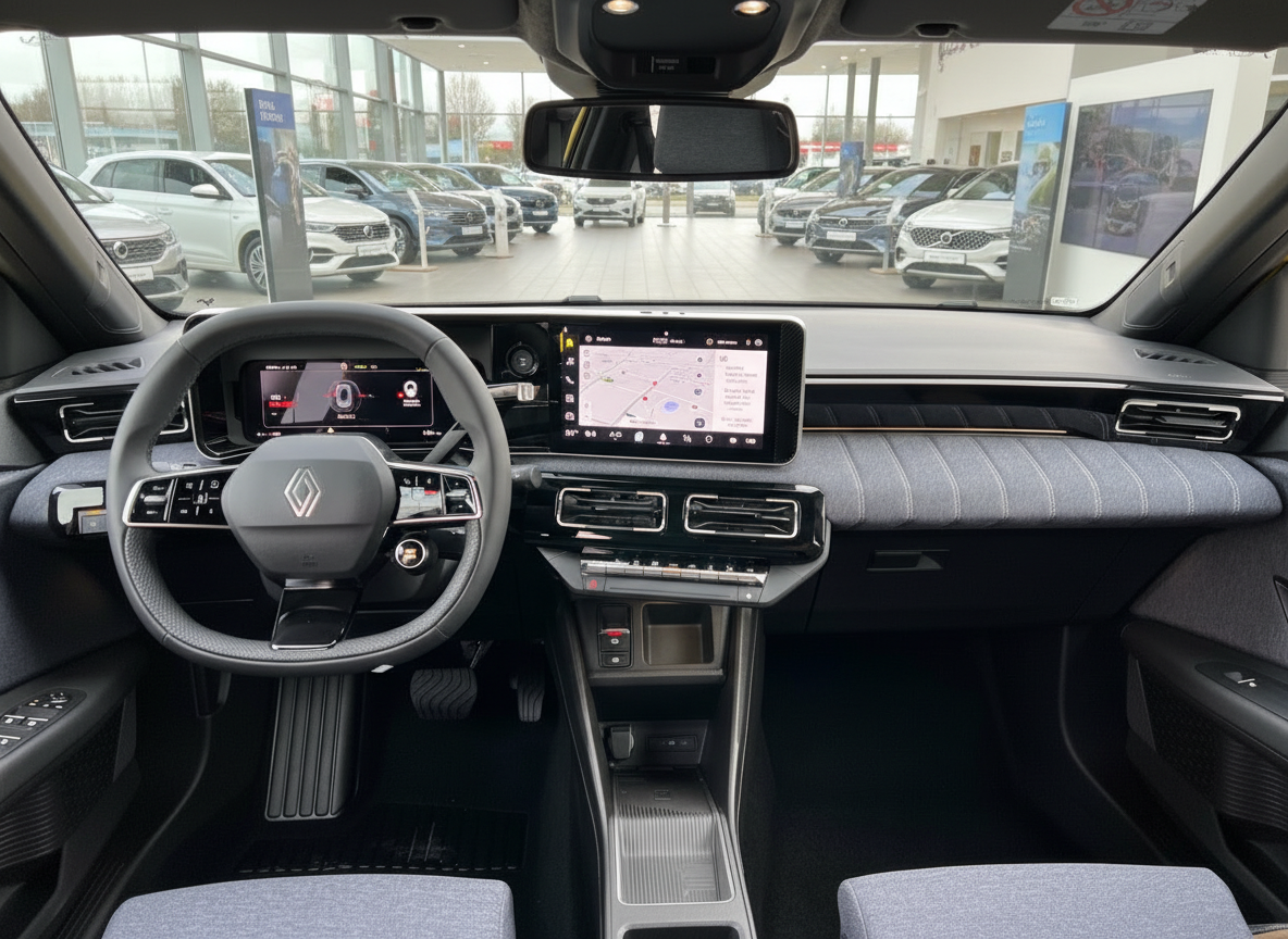 Renault Innenraum mit digitalem Cockpit und großem Touchscreen-Infotainmentsystem
