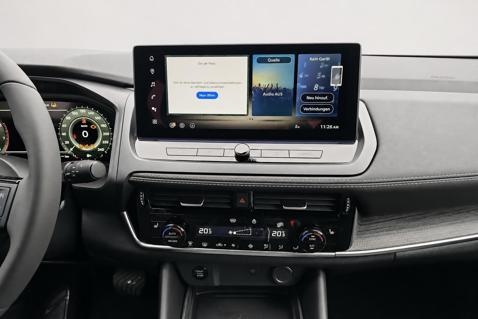 Zentraldisplay und Klimabedienung im Fahrzeug-Cockpit im Detail