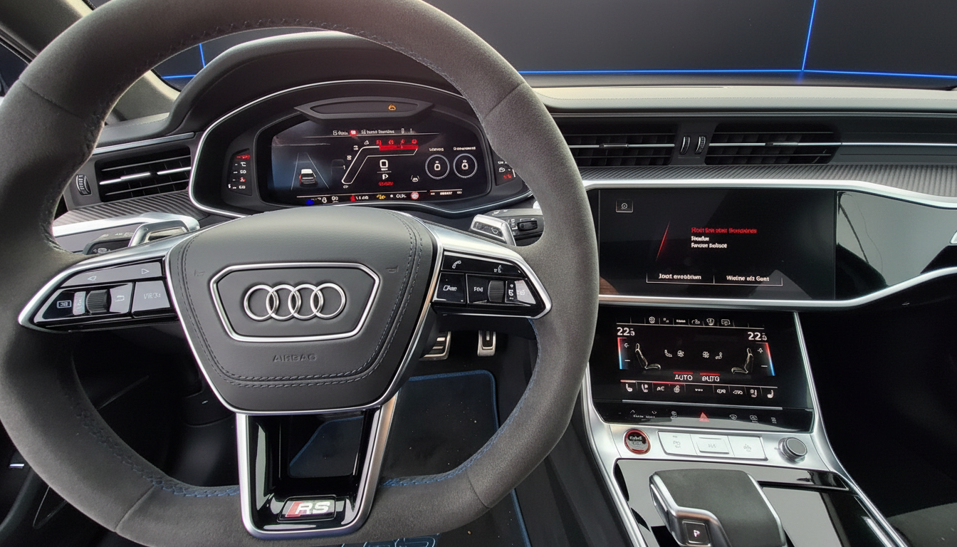 Audi RS Innenraum mit Alcantara-Lenkrad, Virtual Cockpit und MMI Touchscreen